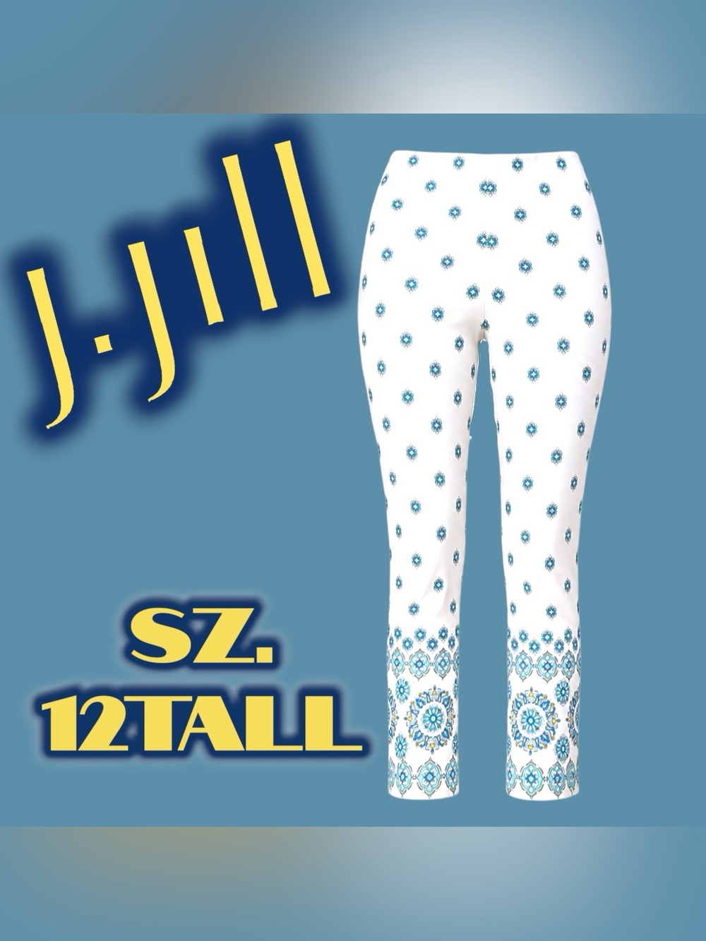 EUC J. Jill Essential Cotton Stretch Boho Paisley Pull On Ankle Pants Sz. 12Tall